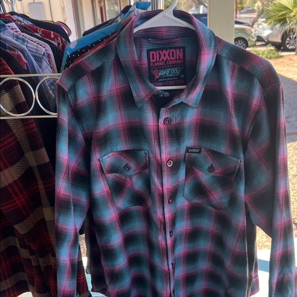 DIXXON Men's Casual Plaid Shirt in Blue and Pink "SHREDDY 1.0" OG design.